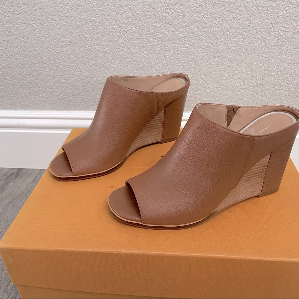 Like New Linea Paolo Leather Open Toe Slide In Wedge Sandals Size 7